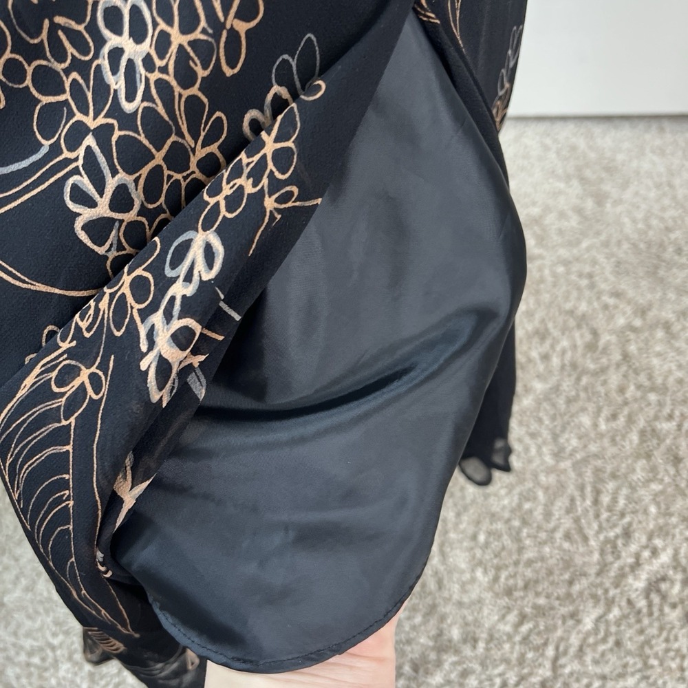 Y2K Black Floral 100% Silk Dress 4 Bias Cut Whimsigoth Fairy Maxi Wedding Guest - Picture 4 of 13